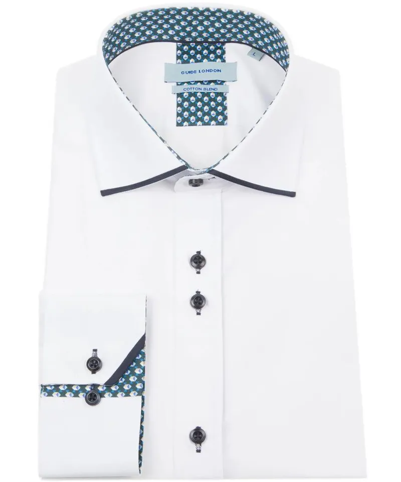 Guide London Panelled Collar Shirt White/Navy XL ONLY LAST ONE